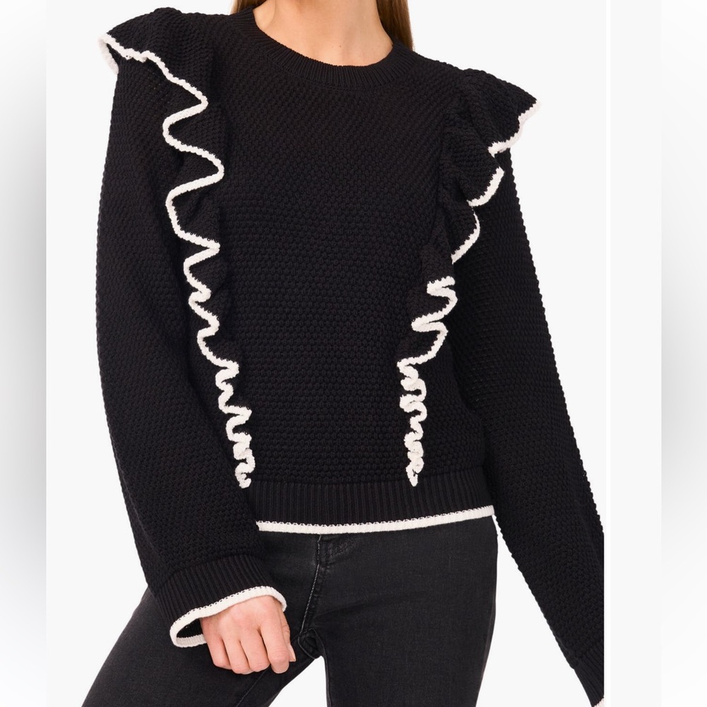H&M Black Sweater with White Ruffle Accents